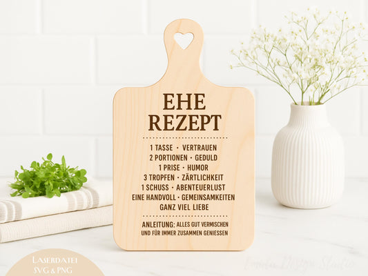 Ehe Rezept SVG – Laserdatei Schneidebrett | Gravurdatei Holz | Küche Spruch Liebe | Hochzeit Geschenkidee | Plotterdatei Cricut Silhouette