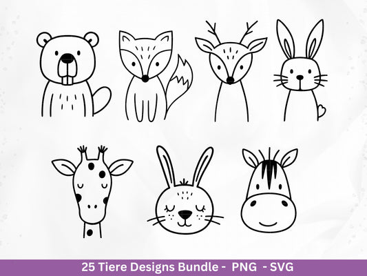 Niedliche Tiere SVG Bundle – Plotterdatei & Laserdatei | Waldtiere | Safari Tiere | Kawaii Tiergesichter Clipart | Kinder Geschenkidee Holz