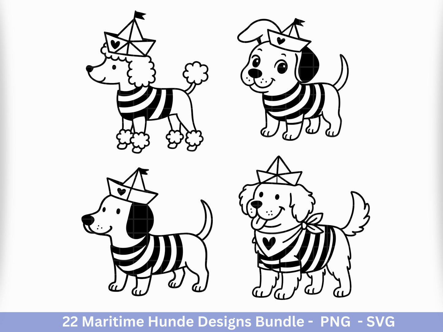 Maritim Hunde SVG Bundle – Plotterdatei & Laserdatei, Mops, Dackel, Chihuahua, Golden Retriever, Pudel, Labrador, Cricut Datei, Geschenkidee