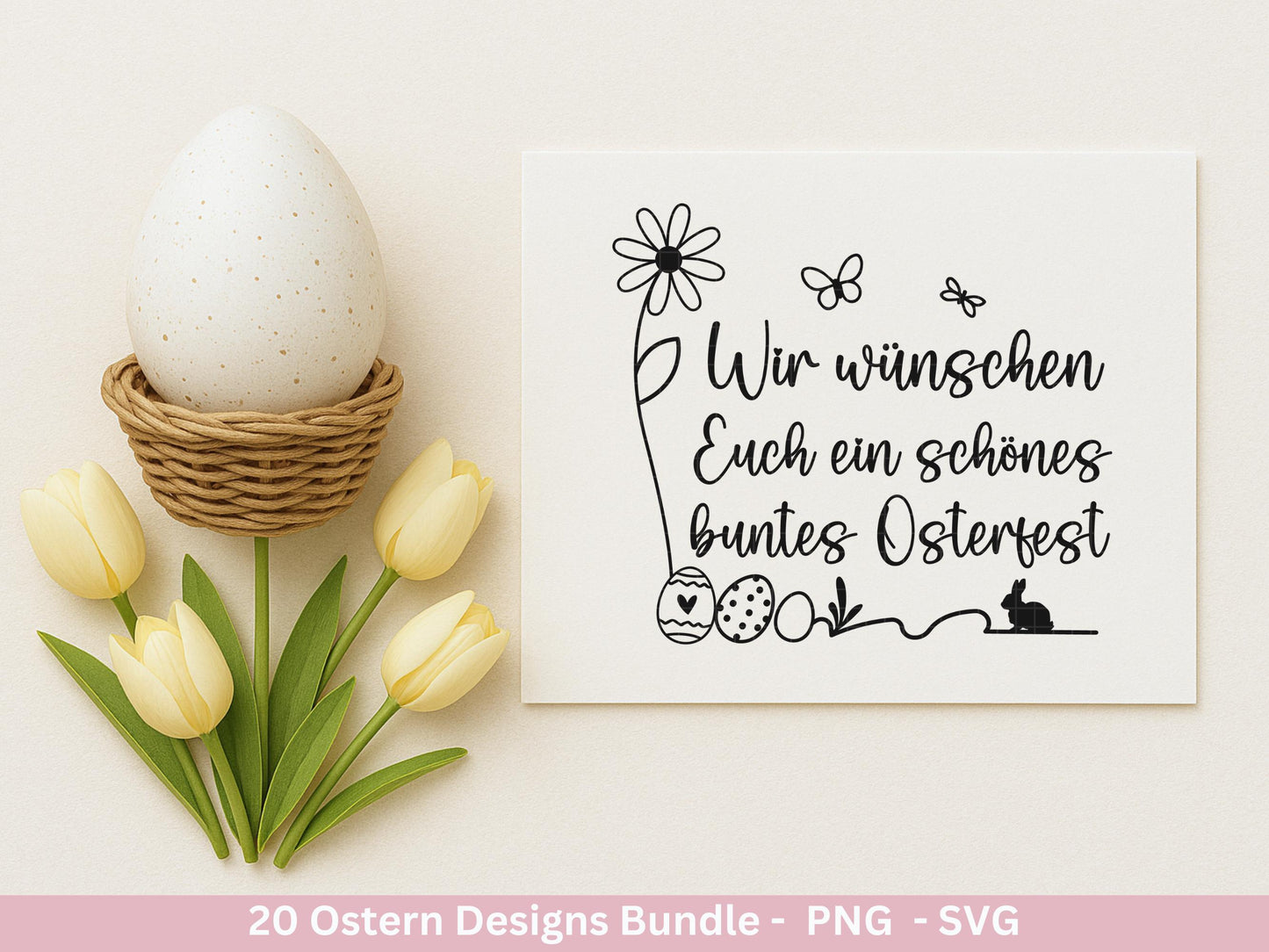 Ostern Plotterdatei Bundle – Süße Hasen & Frohe Ostern Sprüche | Deutsche Oster SVG Designs | Ostergrüße Motive Frühling | Cricut Laserdatei