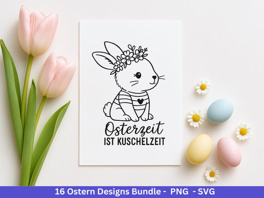 Ostern Plotterdatei Bundle – Niedliche Hasen & Lustige Oster Sprüche | Deutsche Oster SVG | Osterzeit Eiersuche Cricut Silhouette Laserdatei