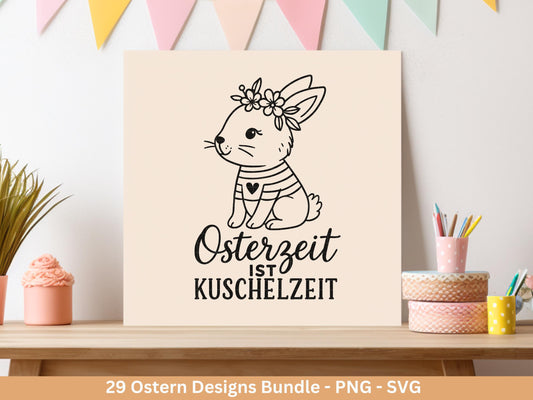 Ostern Plotterdatei Bundle – Frohe Ostern Sprüche Hasen | Deutsche Oster SVG Designs | Ostergrüße Frühling | Cricut Silhouette Laserdatei