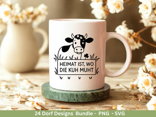 Dorfleben Plotterdatei Bundle – Dorfkind Sprüche & Bauernhof Motive | Landliebe SVG Designs | Traktor Tierliebe Cricut Silhouette Laserdatei