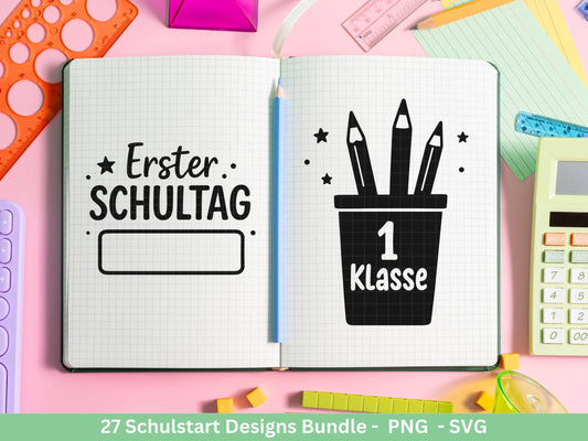 Einschulung Plotterdatei Bundle – Schulkind & Schulstart Sprüche | Deutsche Schule SVG | 1. Klasse Motive | Schulanfang Geschenk Laserdatei