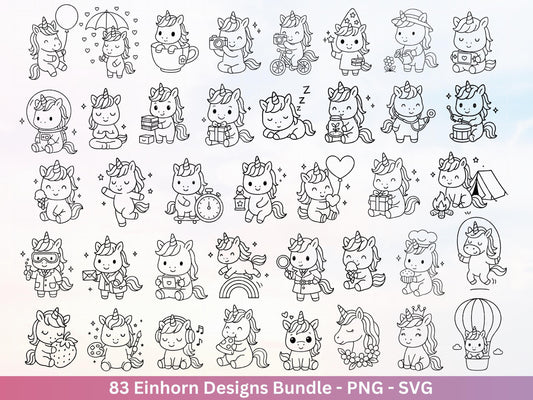 Einhorn Plotterdatei Bundle – Süße Einhorn Motive | SVG PNG | Kinder Design | Cricut & Silhouette Laserdatei | Clipart Geschenk Regenbogen