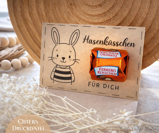 Druckvorlage Ostern Hasenküsschen – PDF Geschenkidee | DIY Ostergeschenk für Freunde, Familie & Kollegen | Süße Kleinigkeit zum Ausdrucken