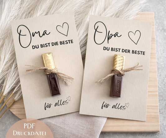 Druckvorlage Muttertag & Vatertag – Geschenkkarte mit Schokolade für Oma Opa | Geschenkidee Großeltern | PDF zum Ausdrucken | Karte Oma Opa