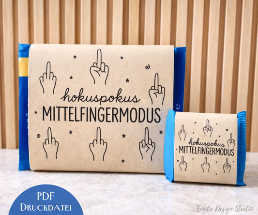 Schokoladen Banderole Druckvorlage – Lustiges Geschenk „Hokuspokus Mittelfinger Modus“ | PDF Printable Freundin | Verpackung Schokolade