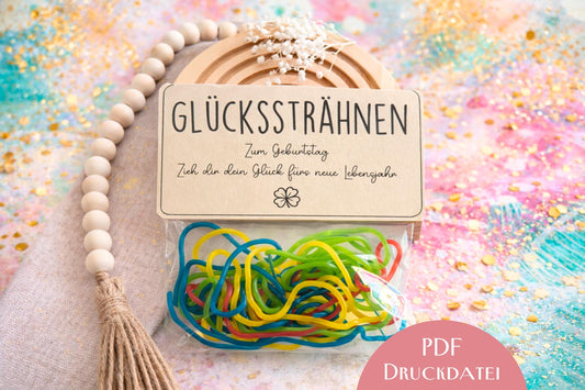 Druckvorlage Geburtstag Glücksbringer – Glückssträhnen Geschenkidee | DIY Mitbringsel Freundin | PDF zum Ausdrucken | Geburtstagsgeschenk
