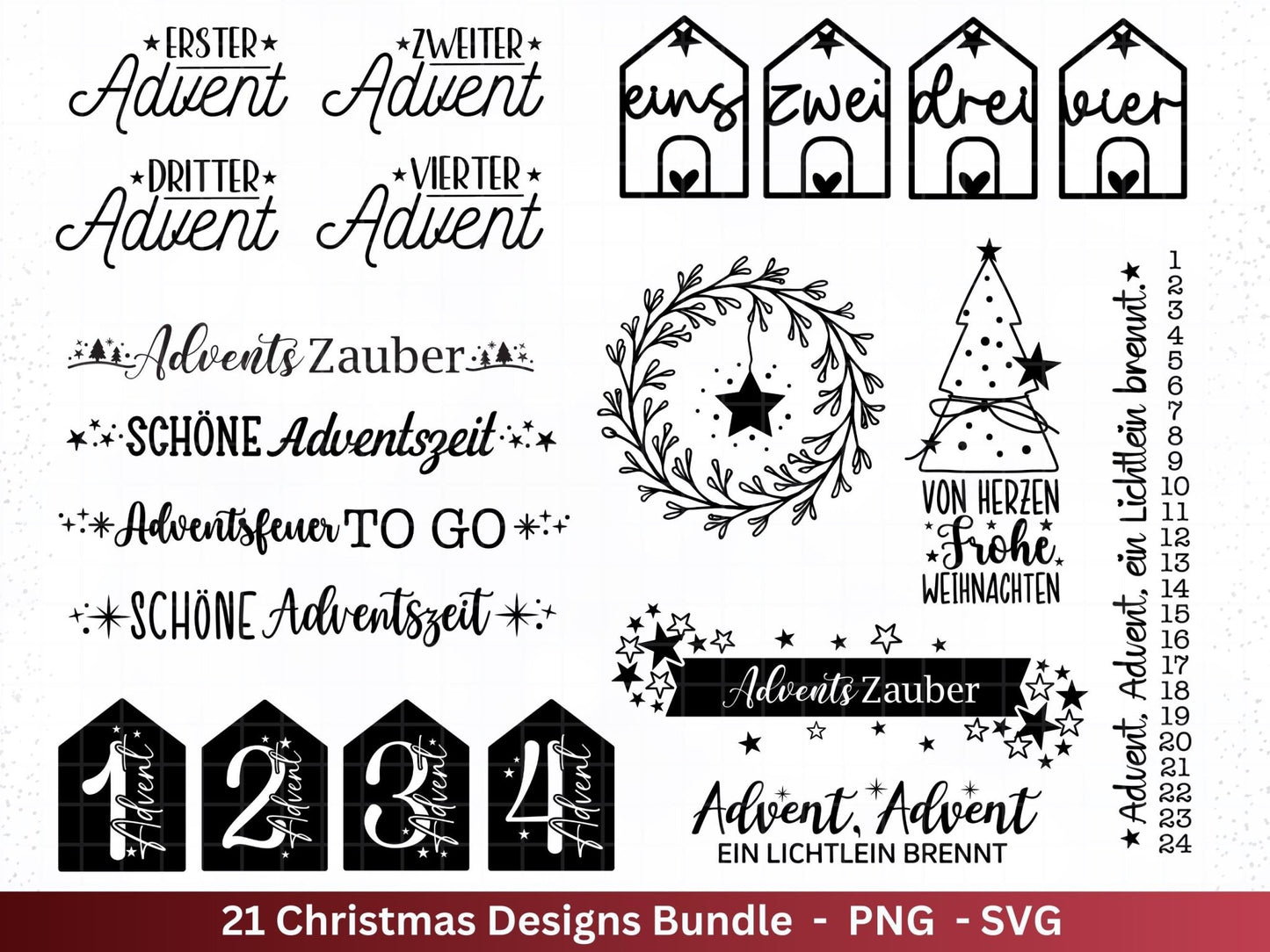 Plotterdatei Advent - Weihnachten svg - Adentszahlen Plotterdatei - Laserdatei Weihnachten - Adventskerzen - Schriftzüge Weihnachten deutsch - EmidaDesign