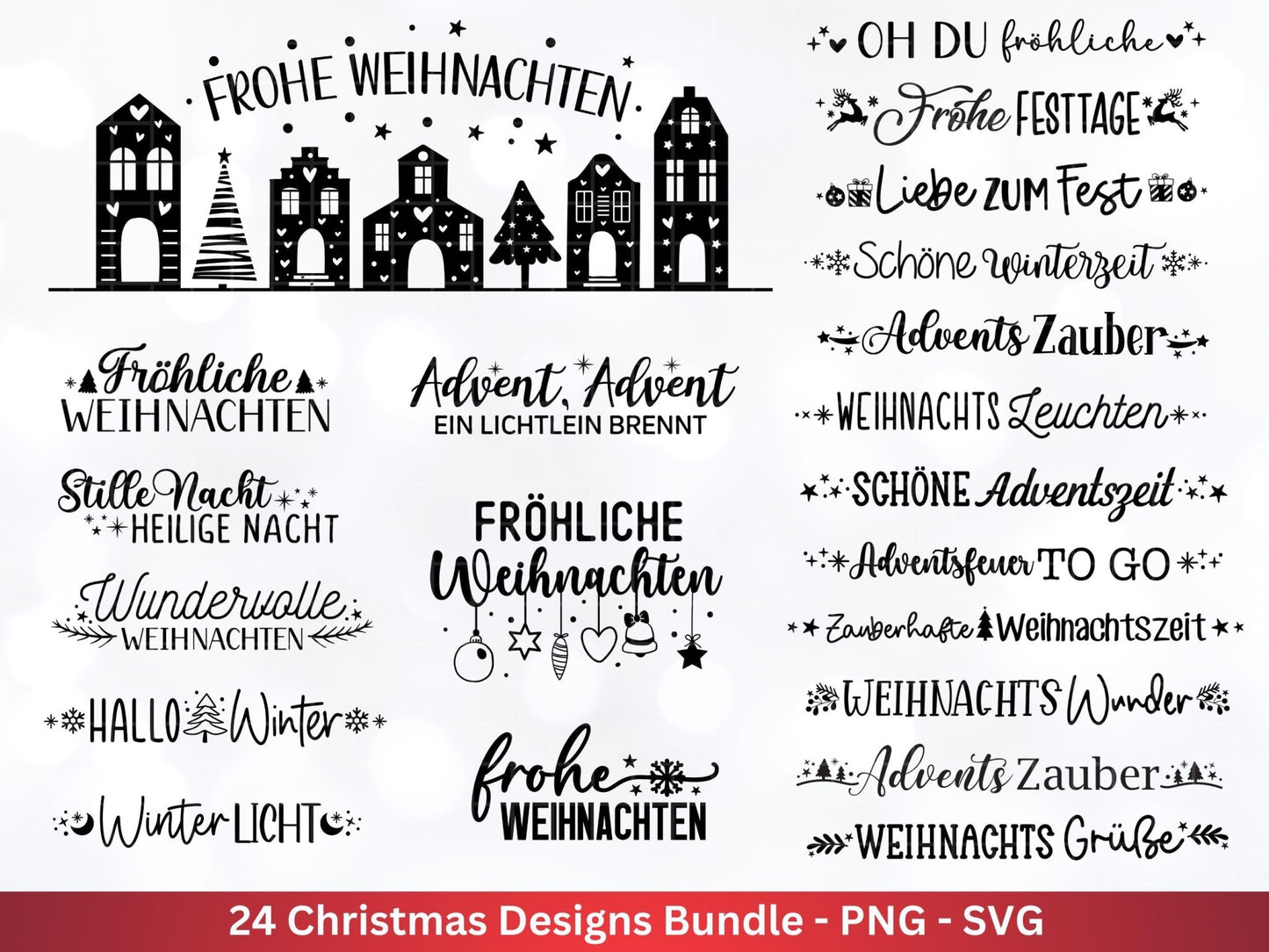 Plotterdatei Weihnachten - Frohe Weihnachten svg - Schriftzüge Weihnachten deutsch - Silhouette Cricut - Weihnachtshäuser svg - Tannenbaum - EmidaDesign