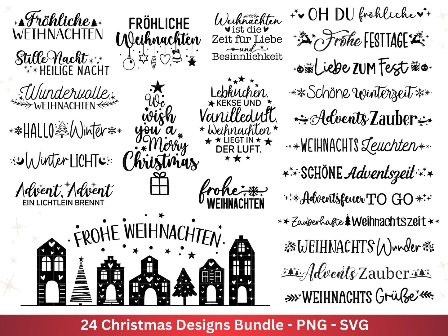 Plotterdatei Weihnachten - Frohe Weihnachten svg - Schriftzüge Weihnachten deutsch - Silhouette Cricut - Weihnachtshäuser svg - Tannenbaum - EmidaDesign