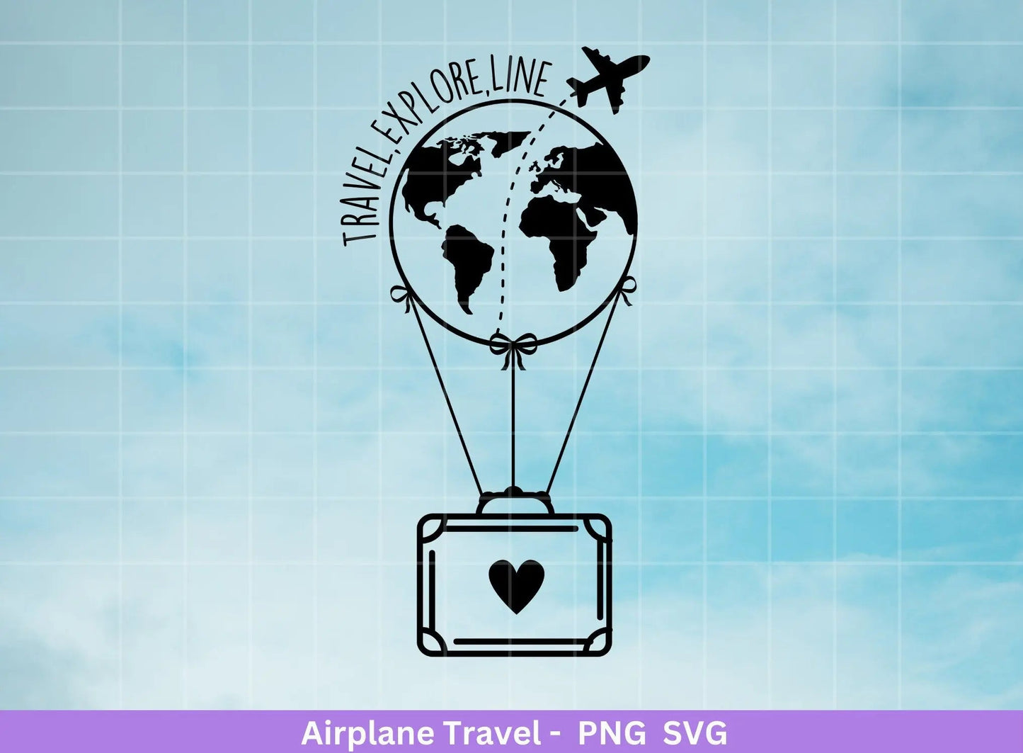 Reisen Plotterdatei svg - Flugzeug Herz svg - Liebe Flugzeug - Koffer svg - Herz Flugzeug svg - Urlaub svg - Weltreise svg Ballonreise svg - EmidaDesign