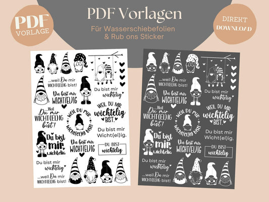 Stumpenkerzen Vorlagen - Rub ons Sticker - Kerzentattoo Wichtel - Kerzensticker - Raysin - Windlicht - Kerzenglas - Du bist mir wichtelig - EmidaDesign