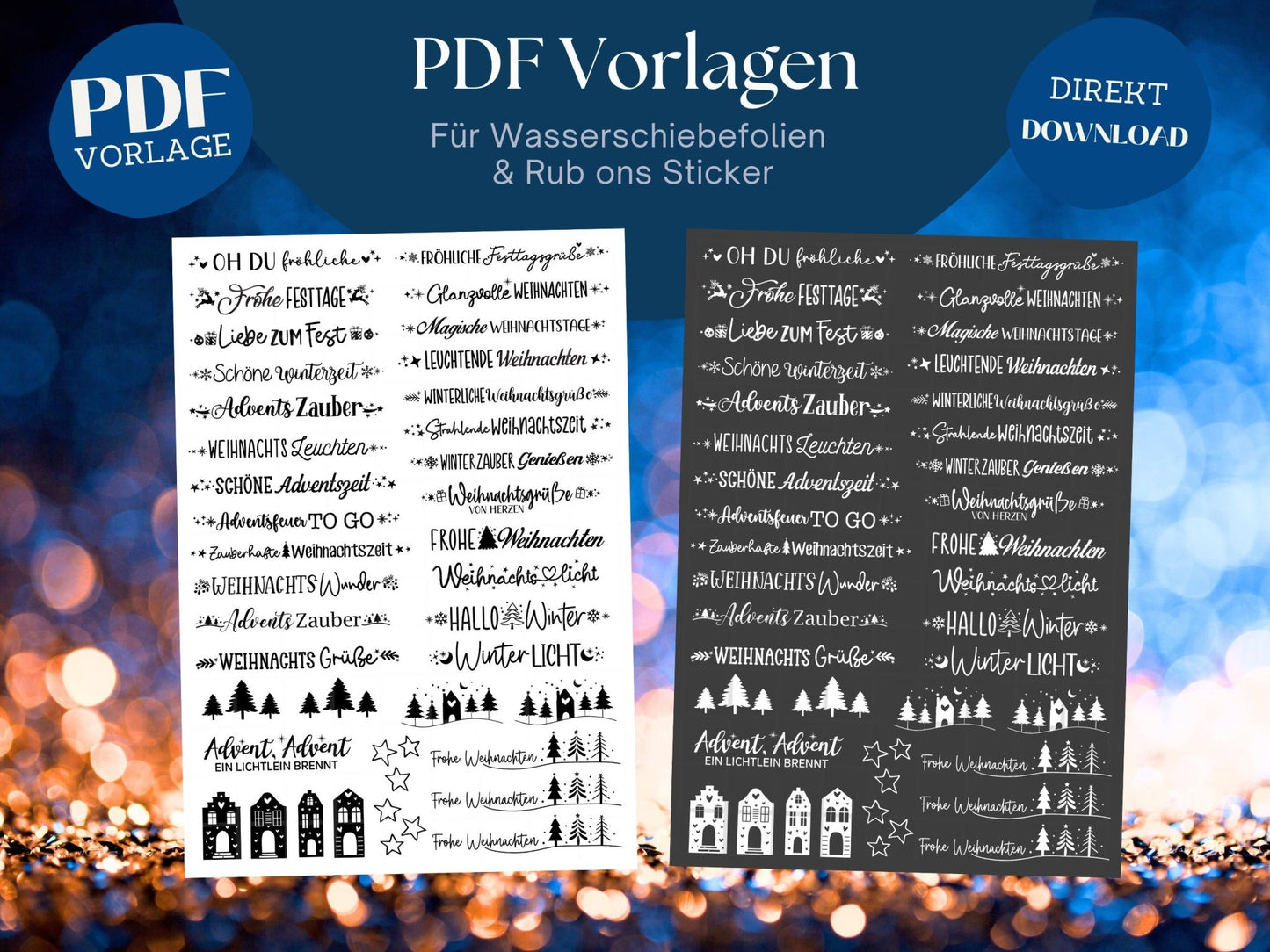 Weihnachten PDF Vorlage - Kerzen Tattoo Vorlage - Kerzen selbst gestalten - Kerzensticker Weihnachtszeit - Winterlicht Adventskerzen Deko - EmidaDesign
