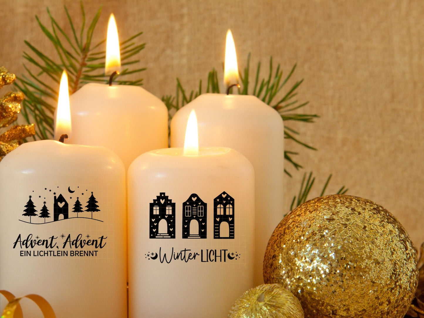 Weihnachten PDF Vorlage - Kerzen Tattoo Vorlage - Kerzen selbst gestalten - Kerzensticker Weihnachtszeit - Winterlicht Adventskerzen Deko - EmidaDesign