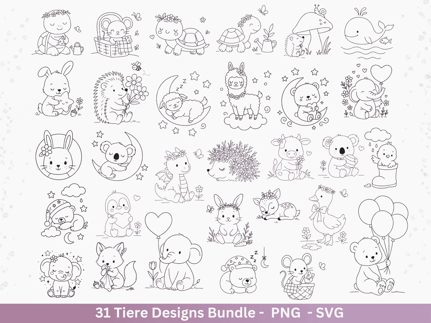 Handgezeichnete Tiere SVG Bundle – Plotterdatei & Laserdatei | Süße Wald Safari Tiere | Kinder Line Art Clipart | Geschenkidee Cricut Holz