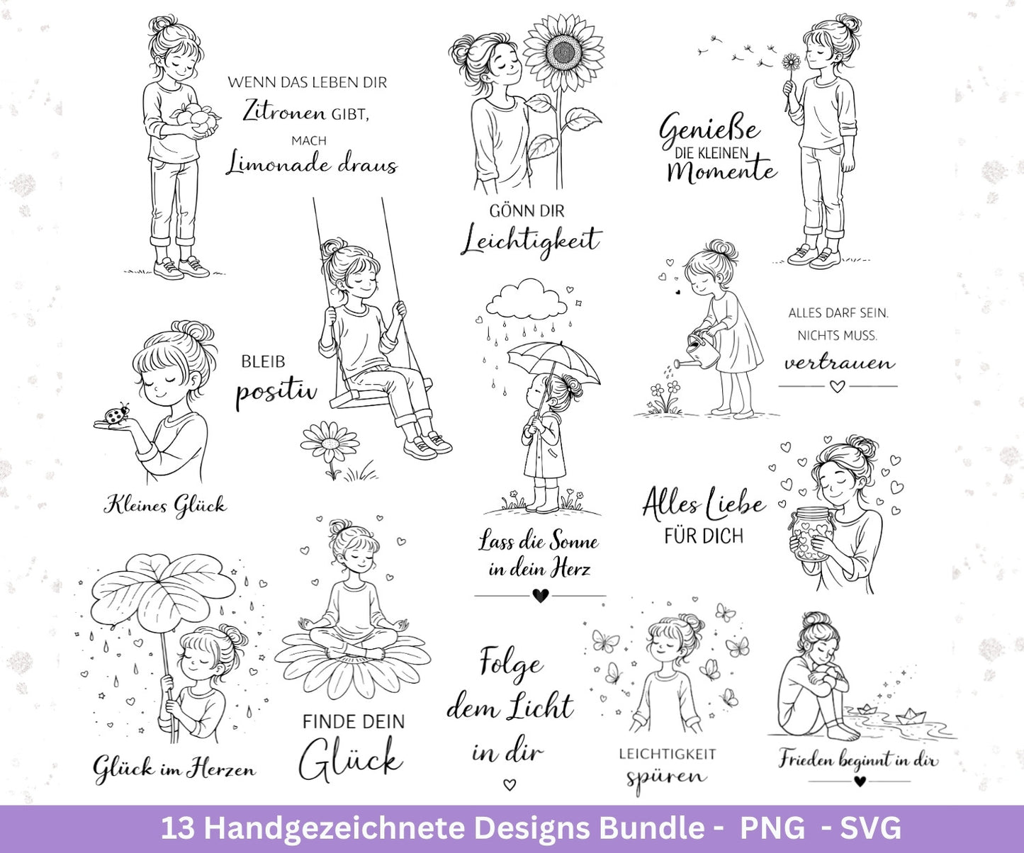 Handgezeichnete Mädchen Plotterdatei Bundle – Positive Sprüche SVG PNG | Cricut Silhouette | Laserdatei | Geschenk Freundin | Motivation