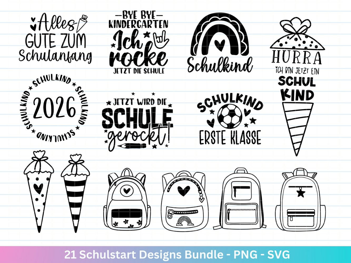 Deutsche Plotterdatei Einschulung svg png - Schulstart svg -  Schulanfang Sprüche - Cricut Silhouette - Einschulung Geschenk Schulanfang png