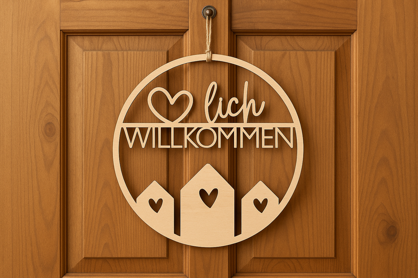 Laserdatei Türkranz Herzlich Willkommen -  Türschild SVG - Türring Schnittdatei - Plotterdatei Herzlich Willkommen - Laser Cut Haus