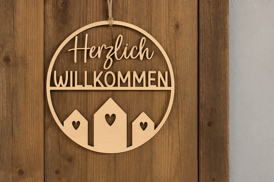 Laser file door wreath Welcome - Door sign SVG - Door ring cutting file - Plotter file Welcome - Laser Cut House