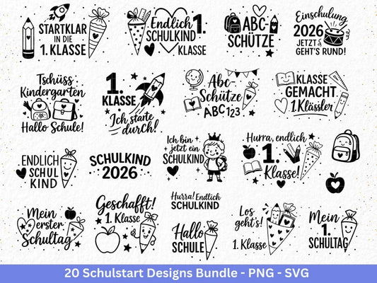 Deutsche Plotterdatei Einschulung svg png - Schulstart svg -  Schulanfang Sprüche - Cricut Silhouette - Einschulung Geschenk - Schule Svg