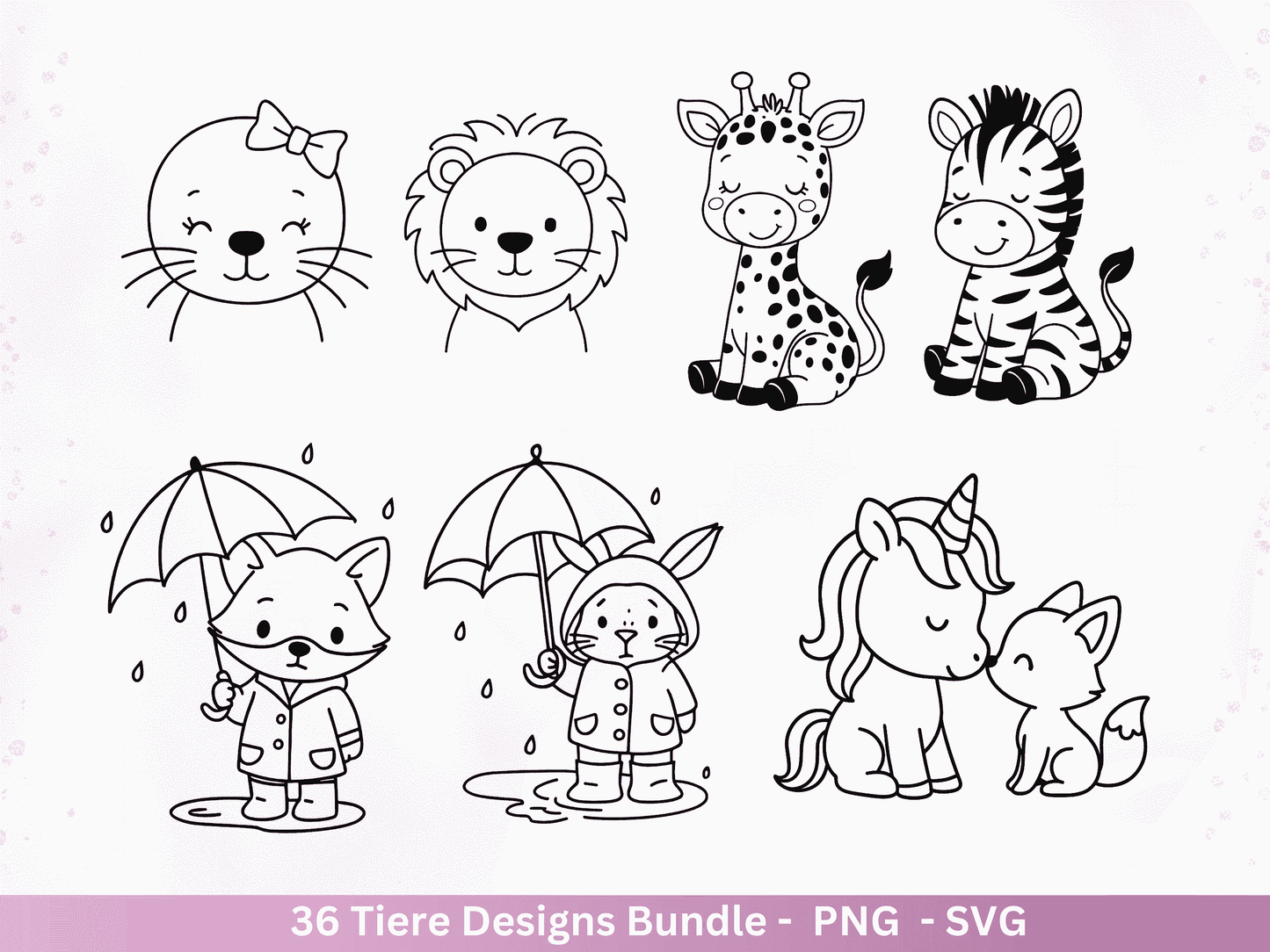 Line Art Tiere SVG Bundle – Handgezeichnete Wald und Safari Tiere, Kawaii Kinder Clipart, Plotterdatei & Lasergravur Geschenkidee Cricut
