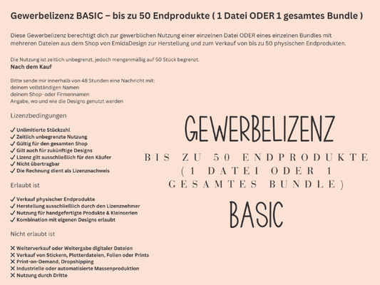 Gewerbelizenz BASIC – bis zu 50 Endprodukte ( 1 Datei ODER 1 gesamtes Bundle )