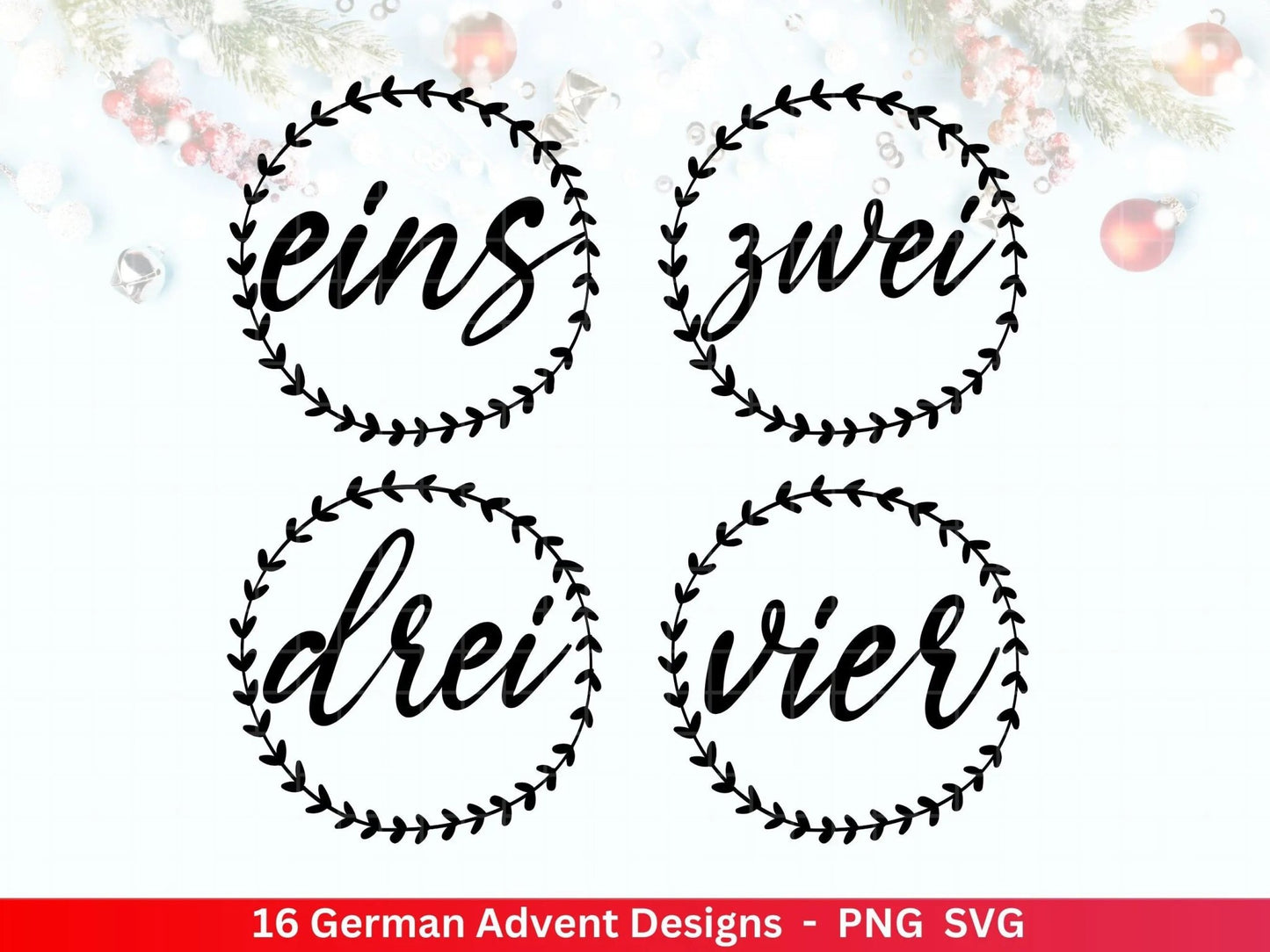 Advent Plotterdatei Svg Png - Plotterdatei 1-4 Adventszahlen Svg -Weihnachten Svg - Silhouette Cricut Download - Weihnachtsgeschenk