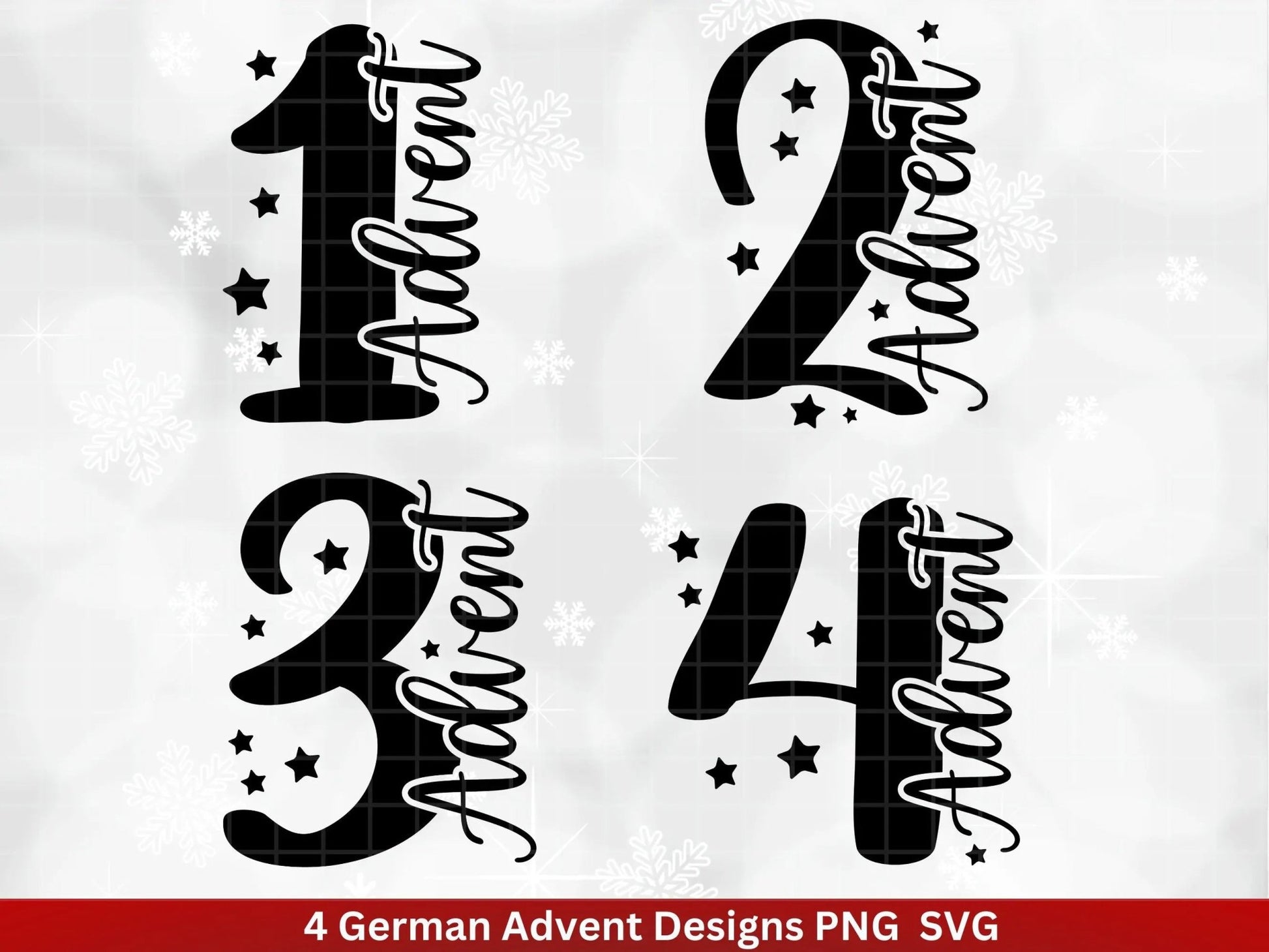 Advent Plotterdatei Svg Png - Plotterdatei 1-4 Adventszahlen Svg -Weihnachten Svg - Silhouette Cricut Download - Weihnachtsgeschenk