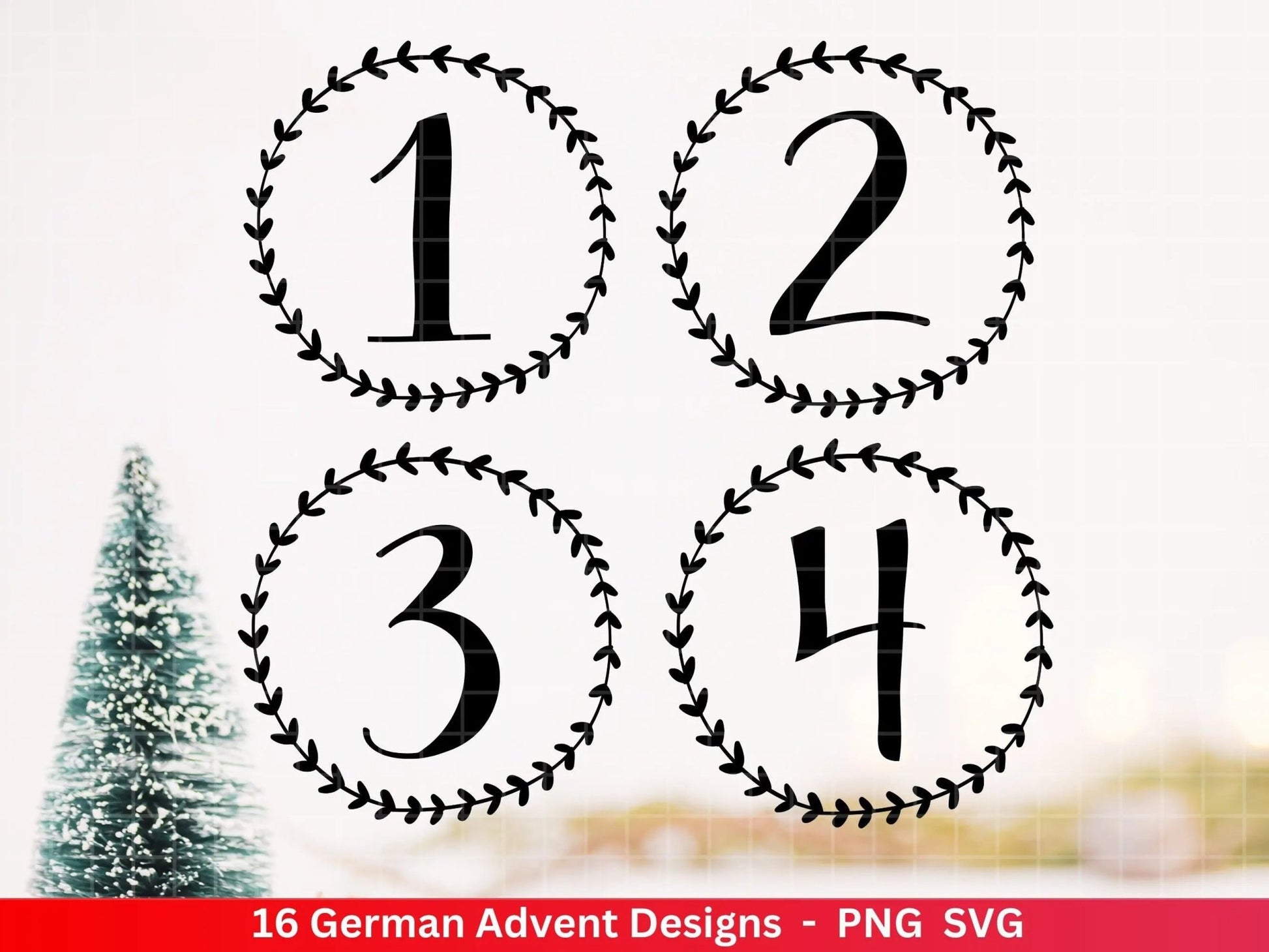 Advent Plotterdatei Svg Png - Plotterdatei 1-4 Adventszahlen Svg -Weihnachten Svg - Silhouette Cricut Download - Weihnachtsgeschenk