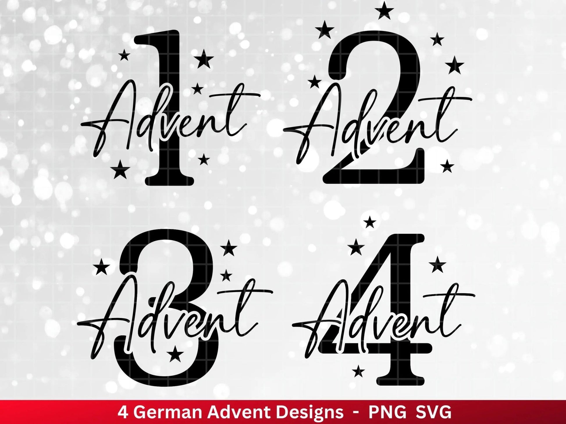 Advent Plotterdatei Svg Png - Plotterdatei 1-4 Adventszahlen Svg -Weihnachten Svg - Silhouette Cricut Download - Weihnachtsgeschenk