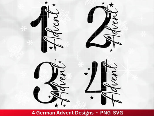 Advent Plotterdatei Svg Png - Plotterdatei 1-4 Adventszahlen Svg -Weihnachten Svg - Silhouette Cricut Download - Weihnachtsgeschenk