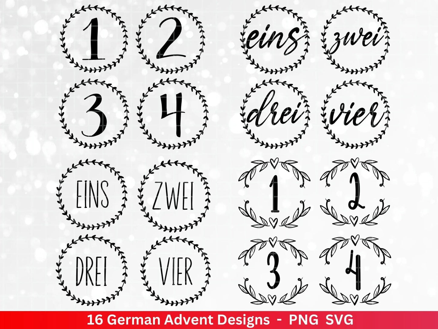 Advent Plotterdatei Svg Png - Plotterdatei 1-4 Adventszahlen Svg -Weihnachten Svg - Silhouette Cricut Download - Weihnachtsgeschenk