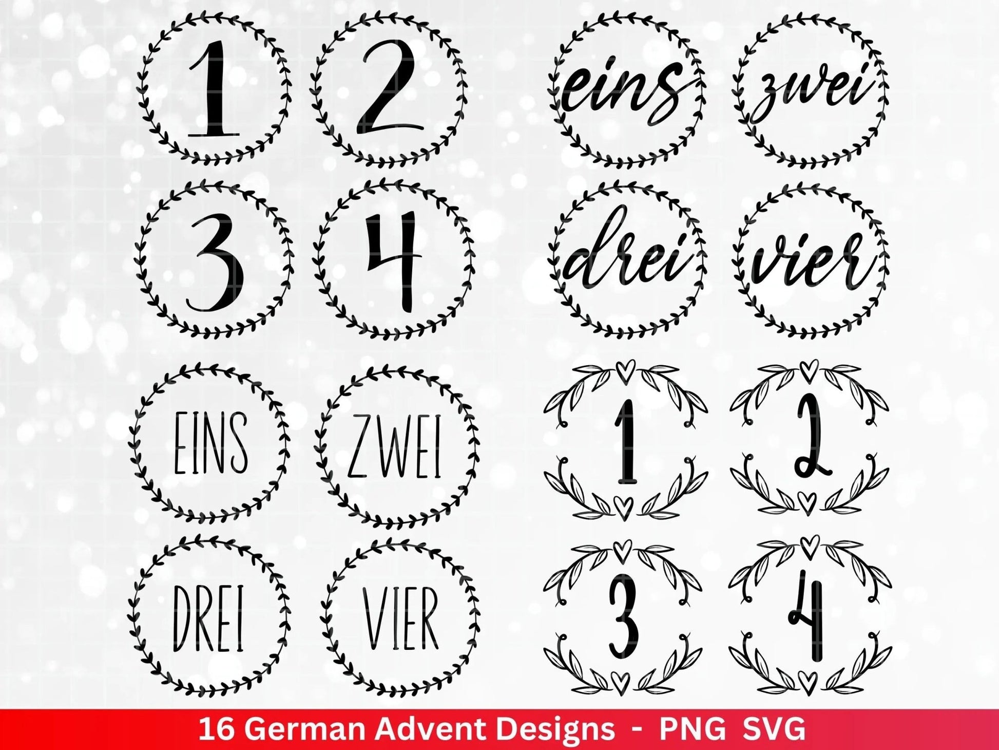 Advent Plotterdatei Svg Png - Plotterdatei 1-4 Adventszahlen Svg -Weihnachten Svg - Silhouette Cricut Download - Weihnachtsgeschenk