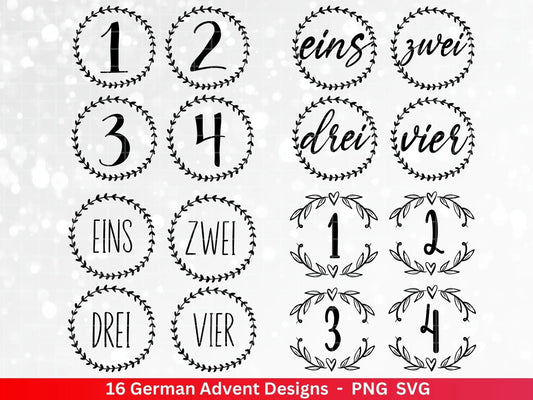 Advent Plotterdatei Svg Png - Plotterdatei 1-4 Adventszahlen Svg -Weihnachten Svg - Silhouette Cricut Download - Weihnachtsgeschenk