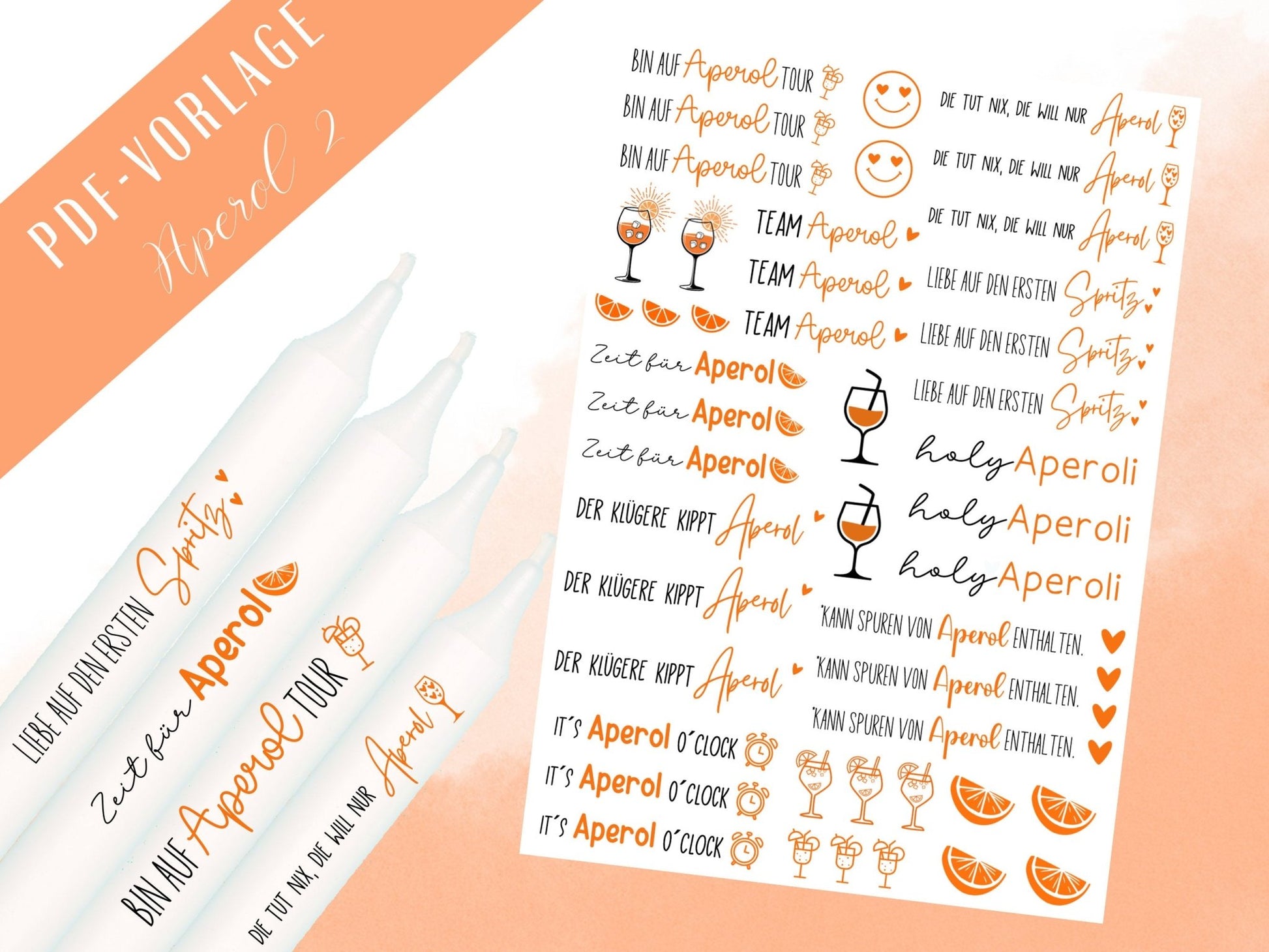 Aperol Kerzen PDF Vorlage - Kerzen Tattoo Vorlage Aperol Spritz - Kerzen selbst gestalten - Kerzensticker Holy Aperoli - Kerzen Deko - EmidaDesign