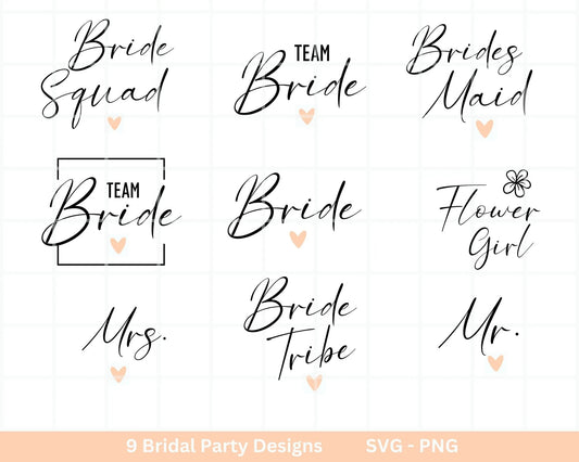 Bride SVG Bundle - Hochzeit Party - Brautjungfer - JGA - Verlobungsfeier- Cricut Silhouette Studio Plotterdatei SVG - Bride Shirts Digital