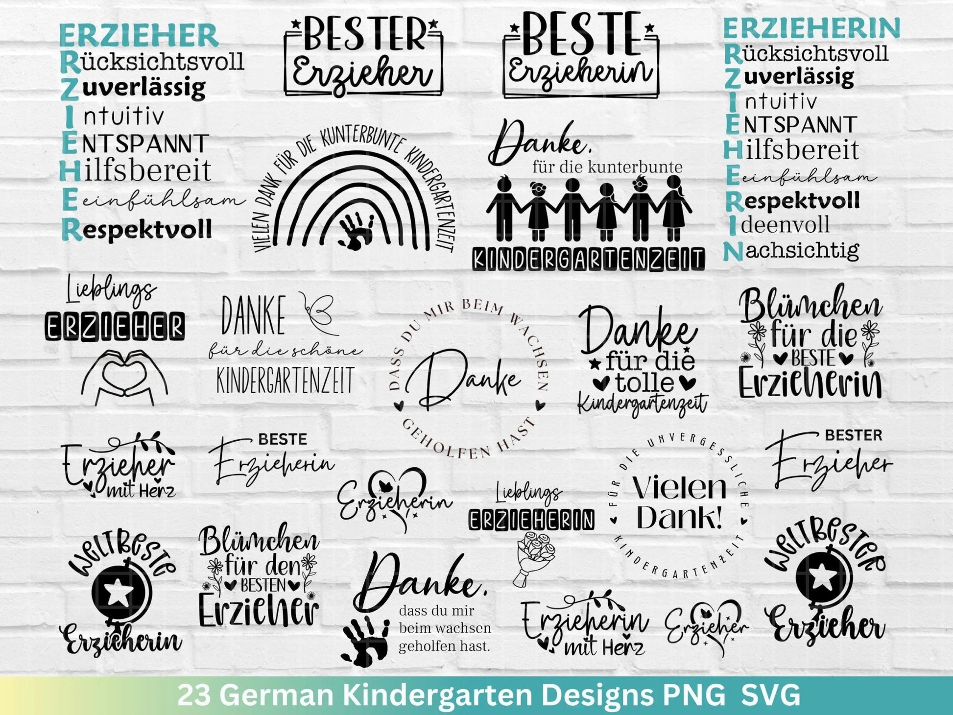 Deutsche Erzieherin Plotterdatei Svg - Erzieher Svg - Kindergarten Abschied Svg - Danke Svg - Cricut Silhouette Vielen Dank Clipart Geschenk