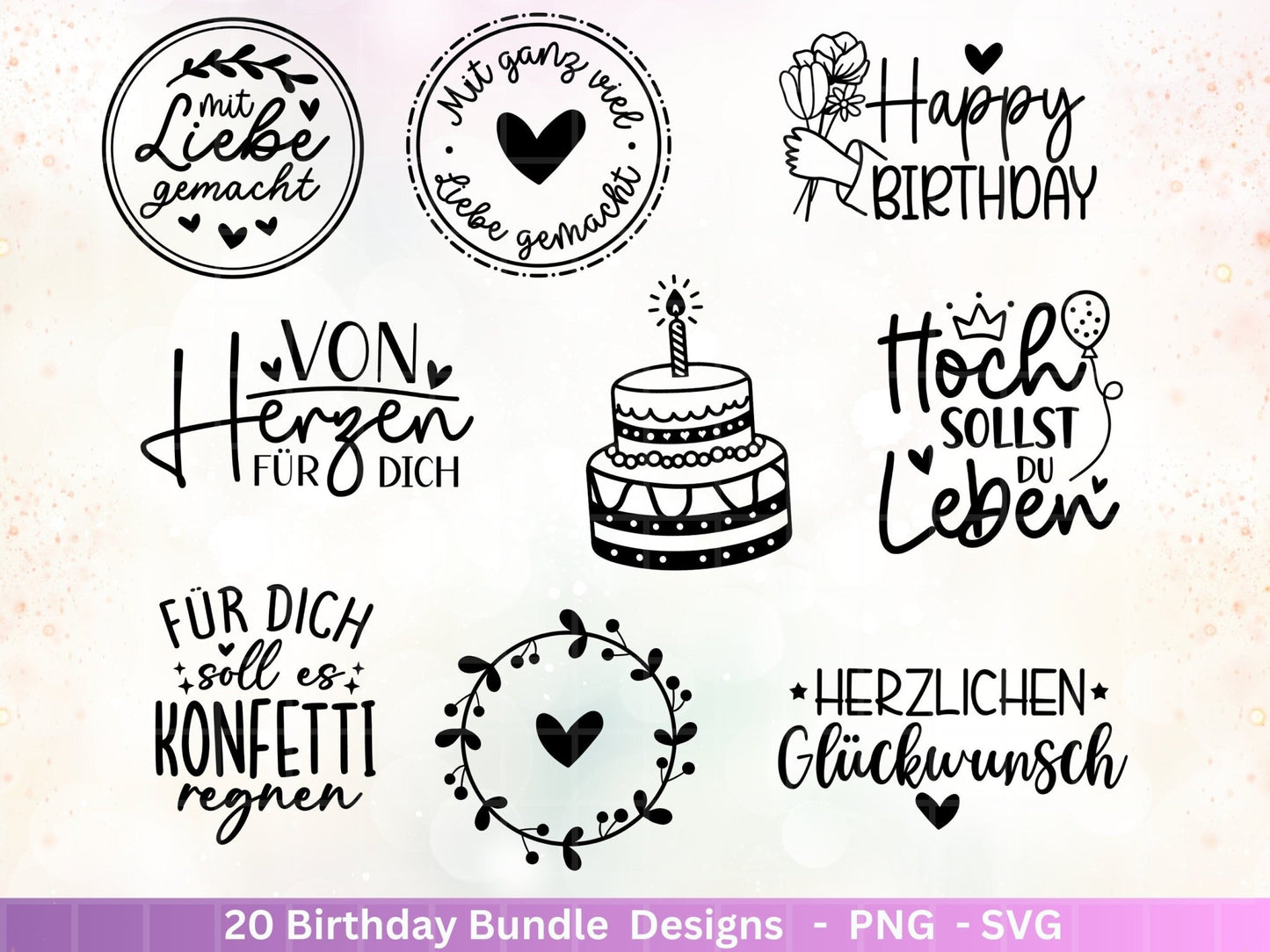 Deutsche Geburtstag Plotterdatei Bundle svg - Geburtstagssprüche deutsch - Geburtstag Cricut Silhouette - Geburtstag Schriftzüge - Geschenk - EmidaDesign