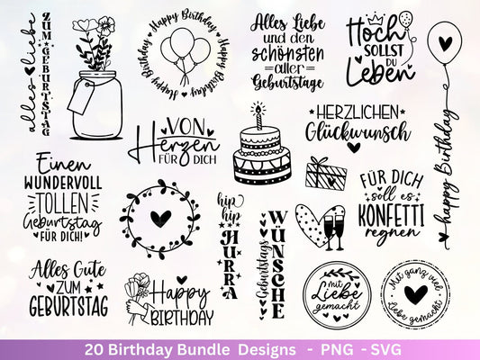 Deutsche Geburtstag Plotterdatei Bundle svg - Geburtstagssprüche deutsch - Geburtstag Cricut Silhouette - Geburtstag Schriftzüge - Geschenk - EmidaDesign