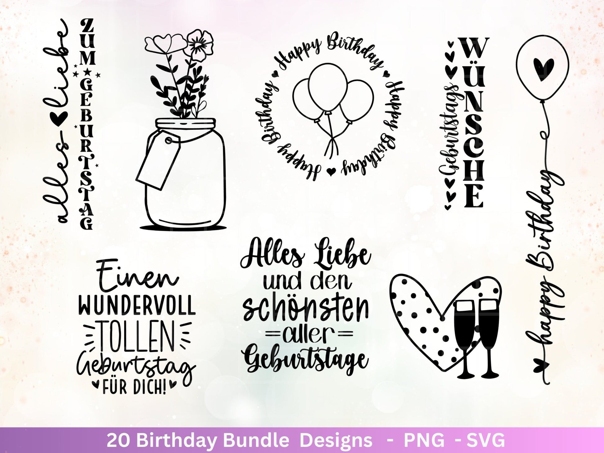 Deutsche Geburtstag Plotterdatei Bundle svg - Geburtstagssprüche deutsch - Geburtstag Cricut Silhouette - Geburtstag Schriftzüge - Geschenk - EmidaDesign