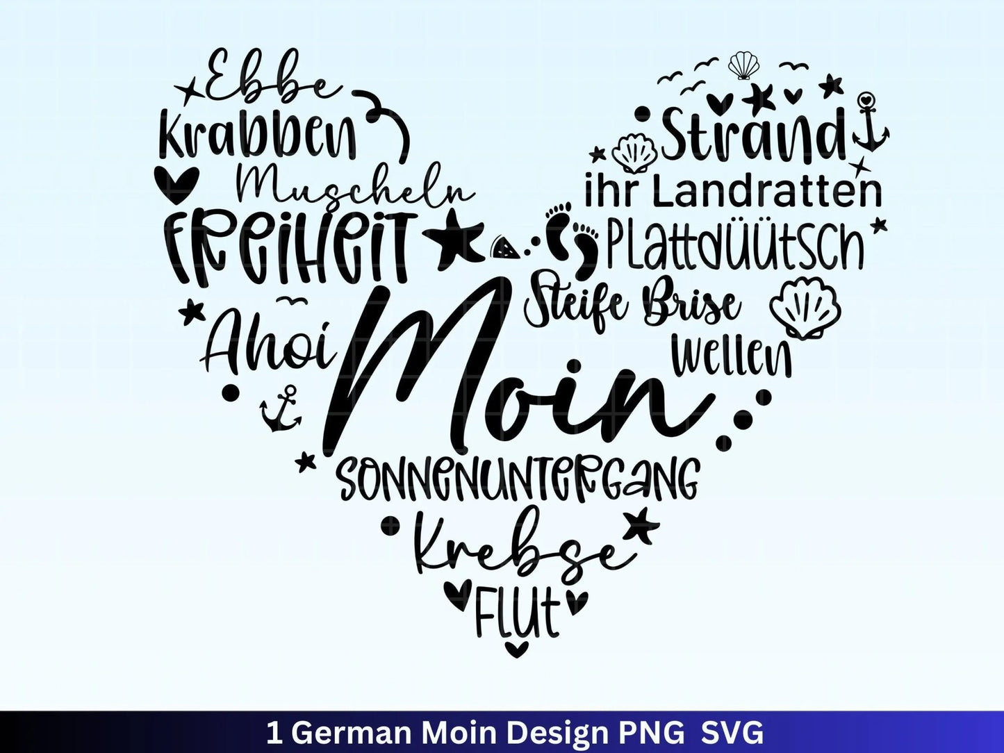 Deutsche Moin Plotterdatei - Maritim svg - Nautical Clipart - Herz svg - Möwen svg - Wilkommen im Norden svg - Cricut Schneidedatei Design