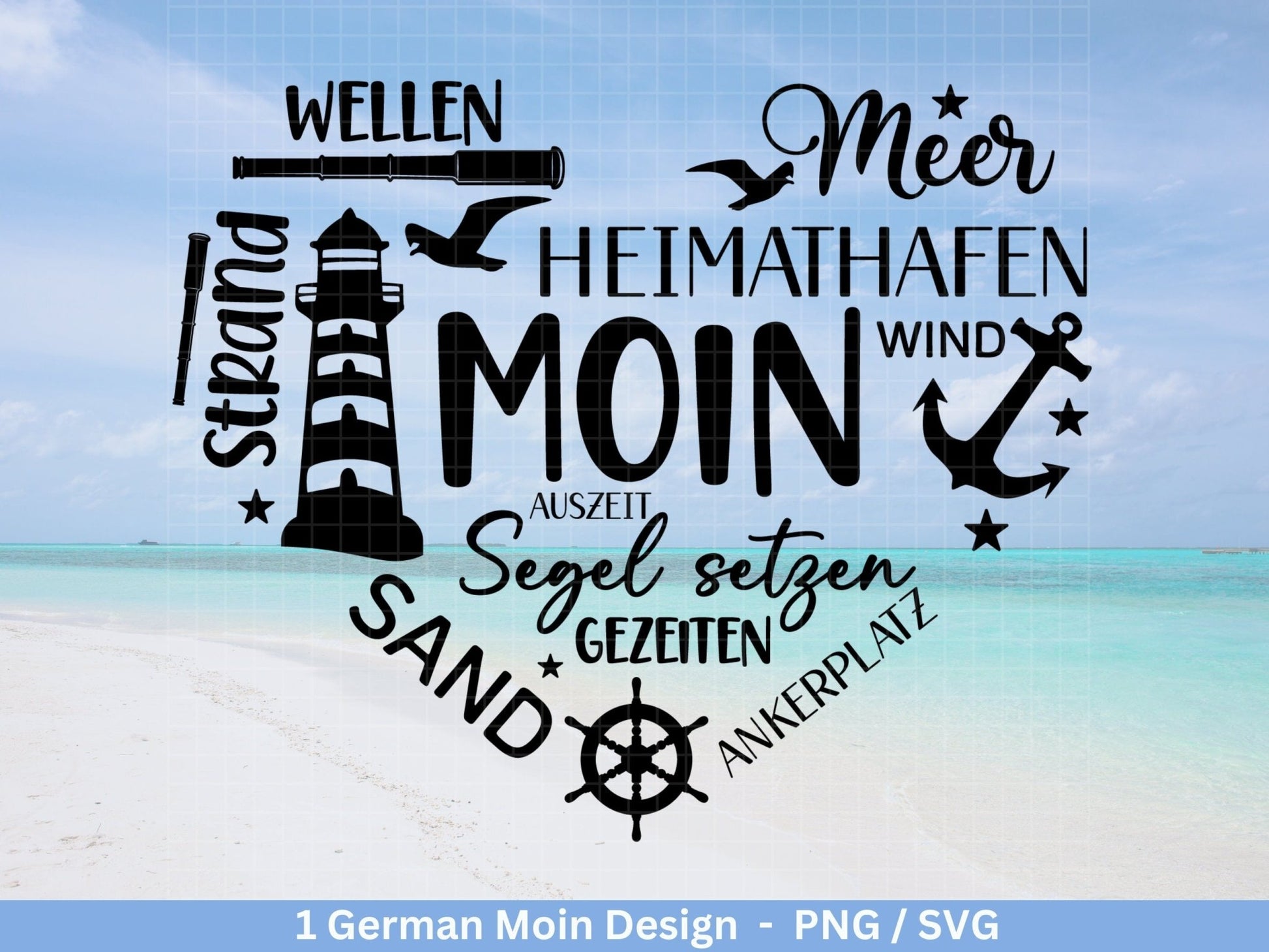 Deutsche Moin Plotterdatei - Maritim svg - Nautical Clipart - Herz svg - Möwen svg - Wilkommen im Norden svg - Cricut Schneidedatei Design