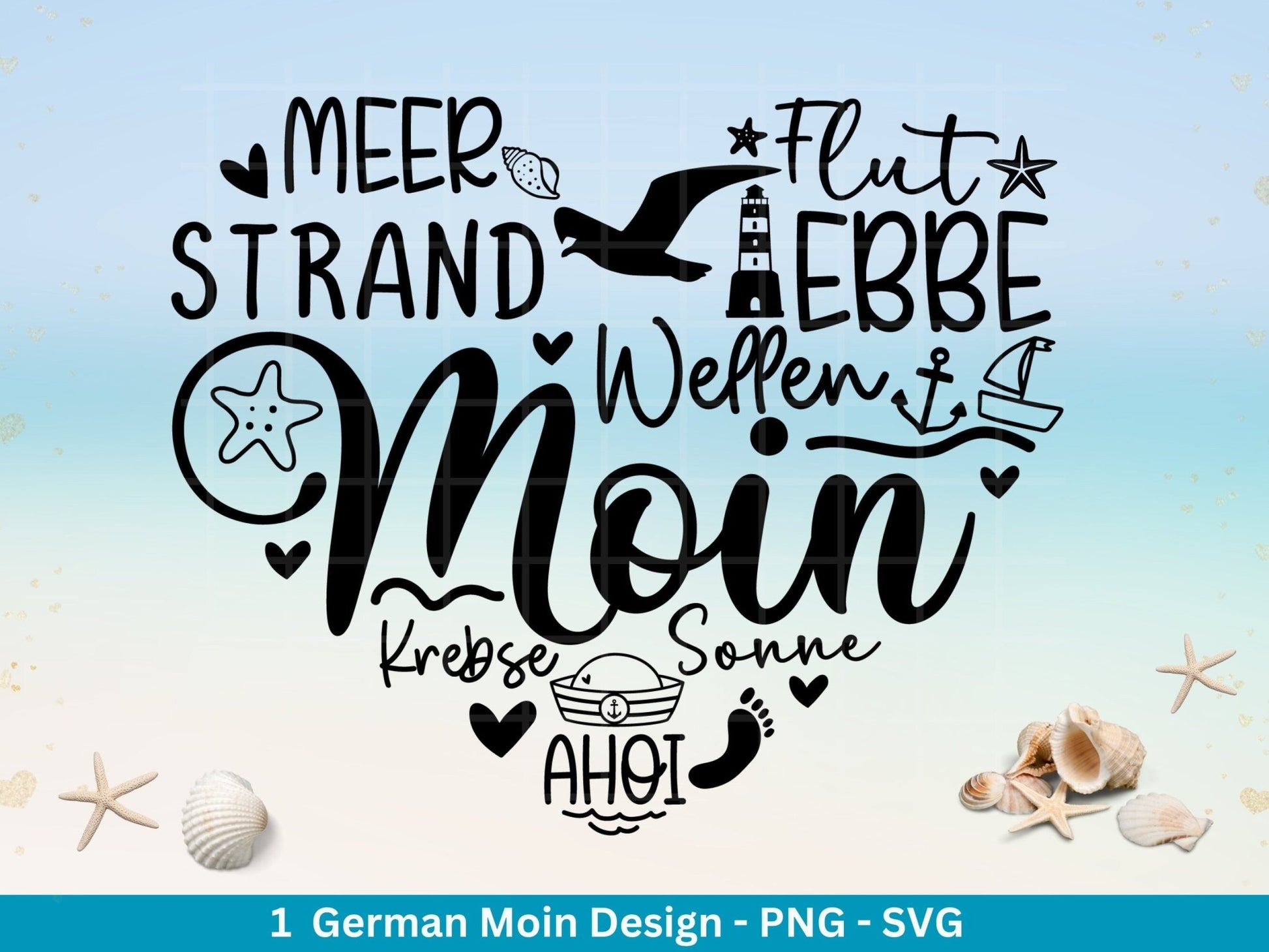 Deutsche Moin Plotterdatei - Maritim svg - Nautical Clipart - Herz svg - Möwen svg - Wilkommen im Norden svg - Cricut Schneidedatei Design - EmidaDesign