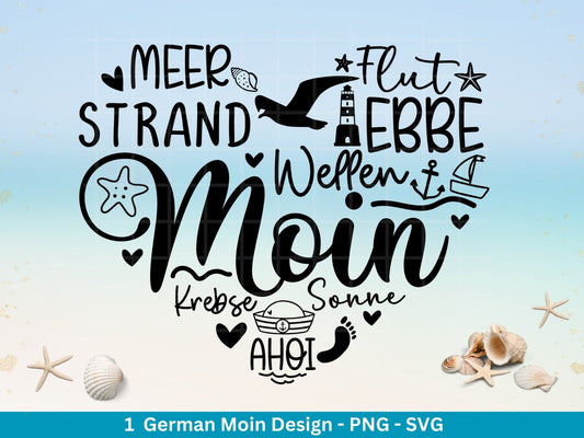 Deutsche Moin Plotterdatei - Maritim svg - Nautical Clipart - Herz svg - Möwen svg - Wilkommen im Norden svg - Cricut Schneidedatei Design - EmidaDesign