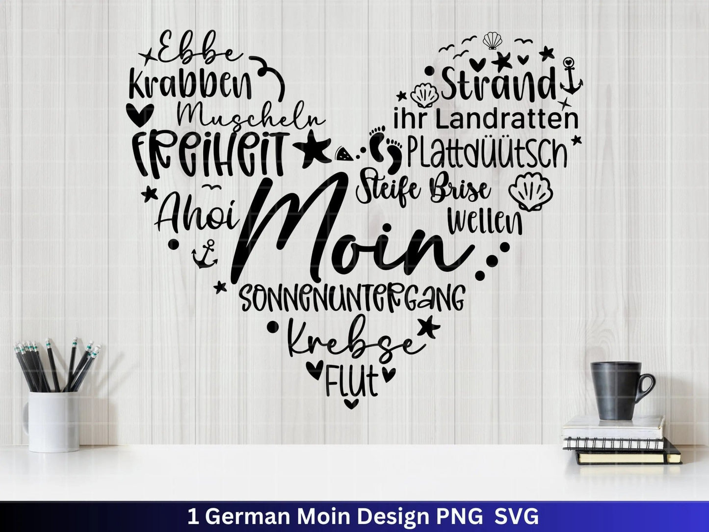 Deutsche Moin Plotterdatei - Maritim svg - Nautical Clipart - Herz svg - Möwen svg - Wilkommen im Norden svg - Cricut Schneidedatei Design