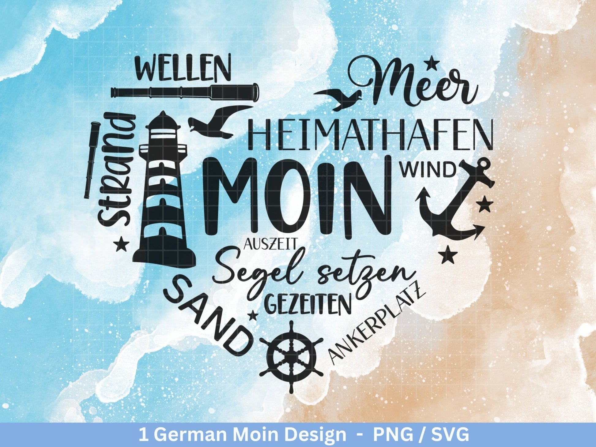 Deutsche Moin Plotterdatei - Maritim svg - Nautical Clipart - Herz svg - Möwen svg - Wilkommen im Norden svg - Cricut Schneidedatei Design