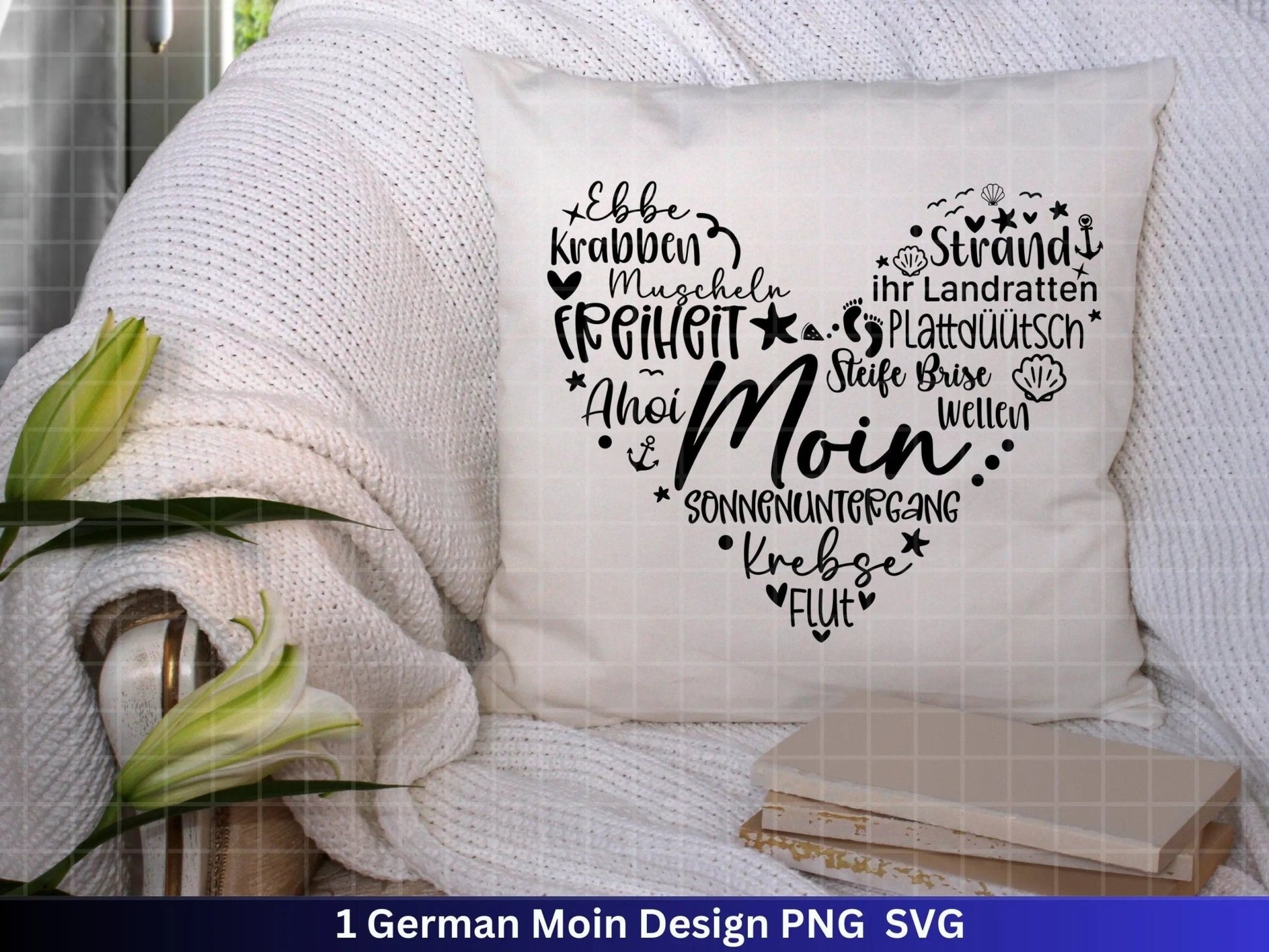 Deutsche Moin Plotterdatei - Maritim svg - Nautical Clipart - Herz svg - Möwen svg - Wilkommen im Norden svg - Cricut Schneidedatei Design