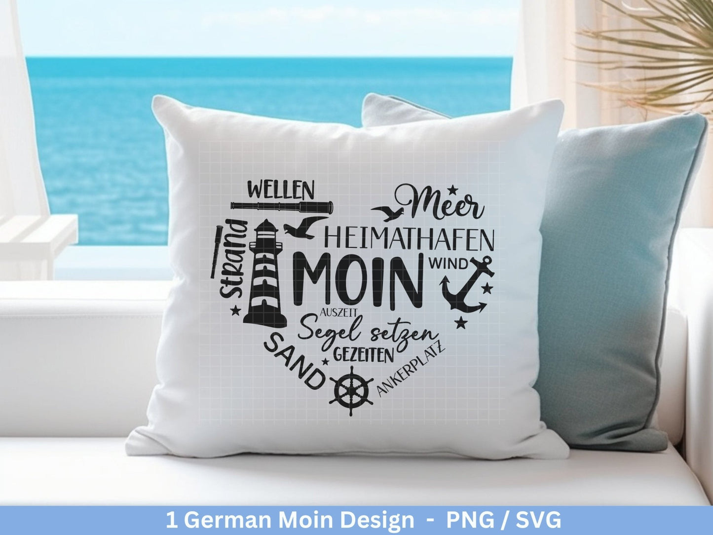 Deutsche Moin Plotterdatei - Maritim svg - Nautical Clipart - Herz svg - Möwen svg - Wilkommen im Norden svg - Cricut Schneidedatei Design